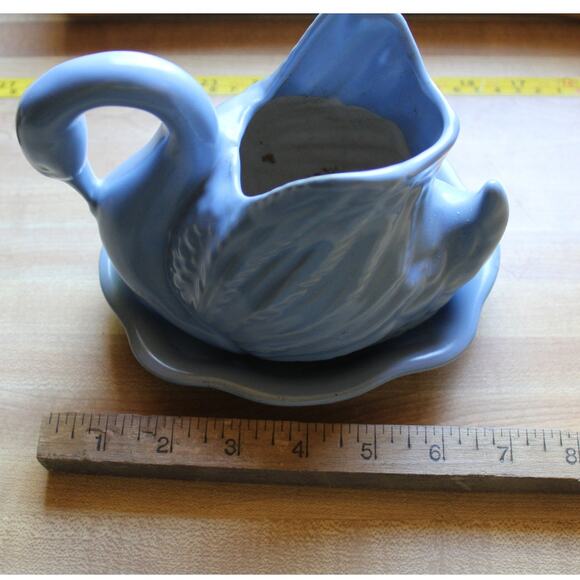 Vintage Blue Swan Planter with Drain Tray - Picture 6 of 7